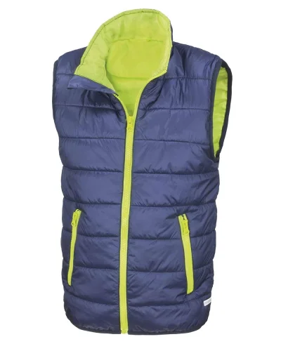 Gilet Junior imbottito, caldo, impermeabile, riflettente Navy/Lime