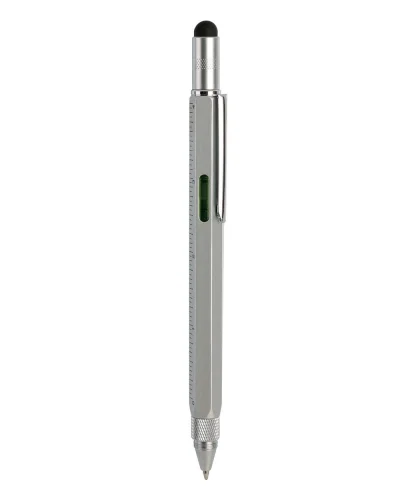Penna multifunzione metallo con touch, righello, livella Grigio