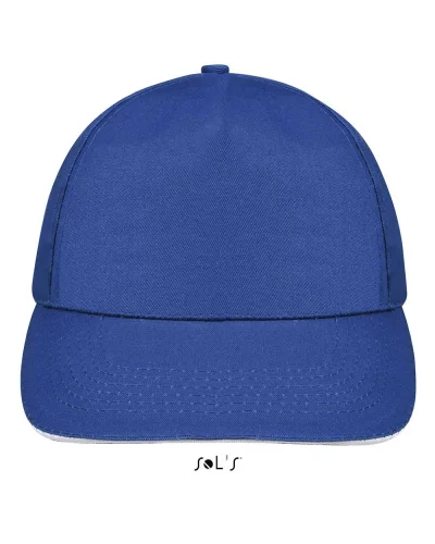 Cappellino Sunny 5 pannelli cotone regolabile, taglia unica Blu Royal / Bianco