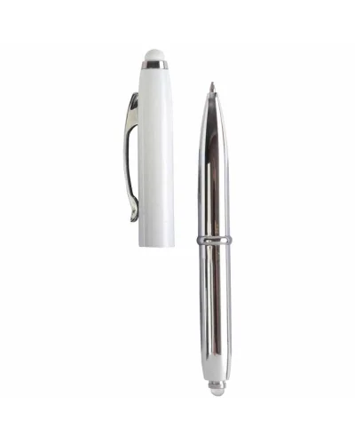 Mini penna a sfera argento con luce, clip metallo e gommino touch