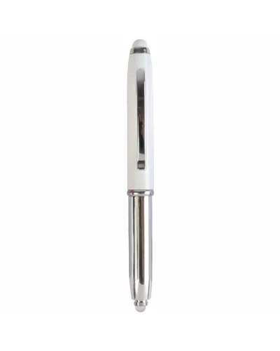 Mini penna a sfera argento con luce, clip metallo e gommino touch
