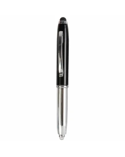 Mini penna a sfera argento con luce, clip metallo e gommino touch