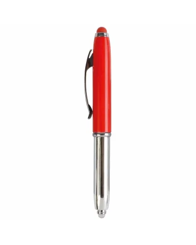 Mini penna a sfera argento con luce, clip metallo e gommino touch