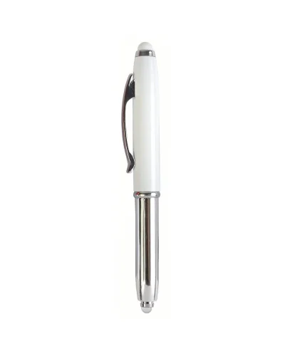 Mini penna a sfera argento con luce, clip metallo e gommino touch