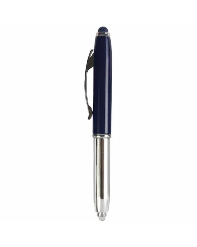 Mini penna a sfera argento con luce, clip metallo e gommino touch