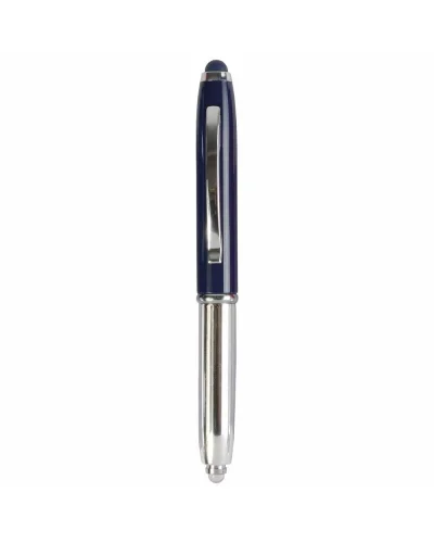 Mini penna a sfera argento con luce, clip metallo e gommino touch