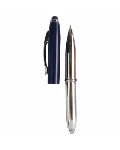 Mini penna a sfera argento con luce, clip metallo e gommino touch