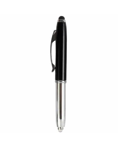 Mini penna a sfera argento con luce, clip metallo e gommino touch