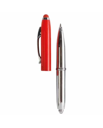Mini penna a sfera argento con luce, clip metallo e gommino touch