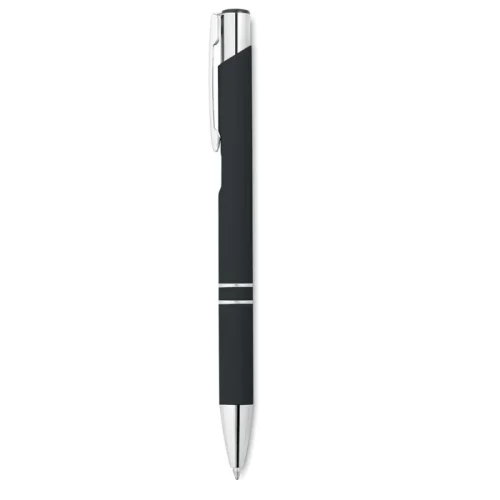 Penna a sfera AOSTA, alluminio, finitura gommata specchiata Nero
