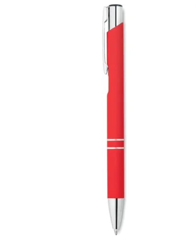 Penna a sfera AOSTA, alluminio, finitura gommata specchiata Rosso