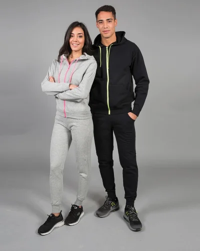 Felpa uomo Brescia Fluo Zip Cappuccio  80% cotone Italia