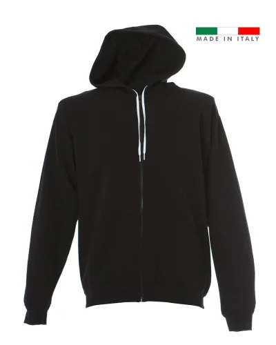Felpa Lecce con zip e cappuccio Made in Italy 80% cotone regular Black