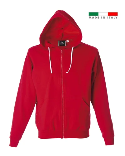 Felpa Lecce con zip e cappuccio Made in Italy 80% cotone regular Red