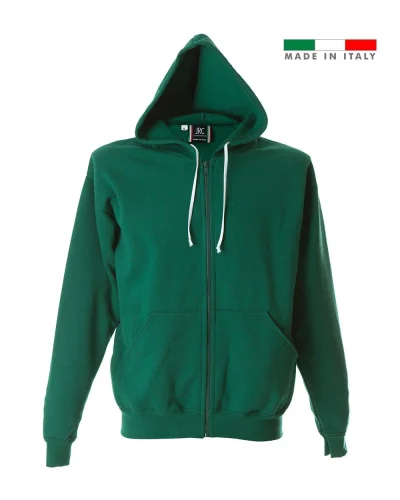 Felpa Lecce con zip e cappuccio Made in Italy 80% cotone regular Green