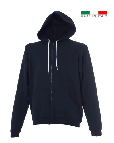 Felpa Lecce con zip e cappuccio Made in Italy 80% cotone regular Navy