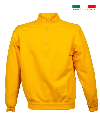 Felpa Piacenza uomo 100% cotone, zip corta, made in Italy Yellow