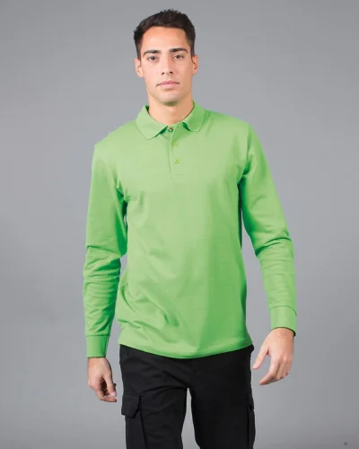 Polo New Zeland uomo manica lunga tricolore, 100% cotone piqué