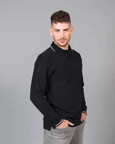 Polo Savona manica lunga, tricolore, 100% cotone pettinato