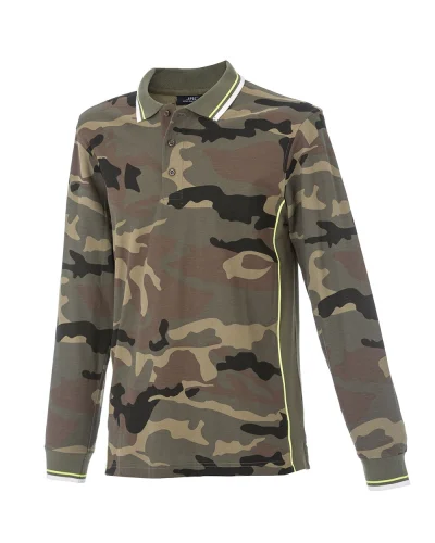 Polo Malta Manica Lunga Uomo 100% Cotone Piqué Regular Fit Camouflage/army green