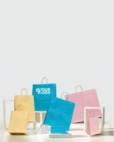 Shopper kraft bianco 27x37 cm manici colorati Pastello |