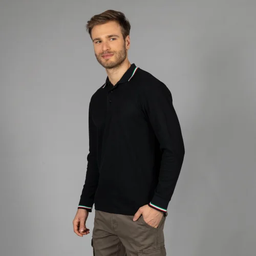 Polo Savona manica lunga, tricolore, 100% cotone pettinato