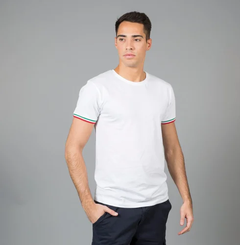 T-shirt cotone Girocollo Udine, Maniche Tricolore