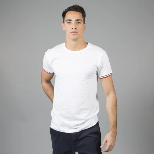 T-shirt cotone Girocollo Udine, Maniche Tricolore