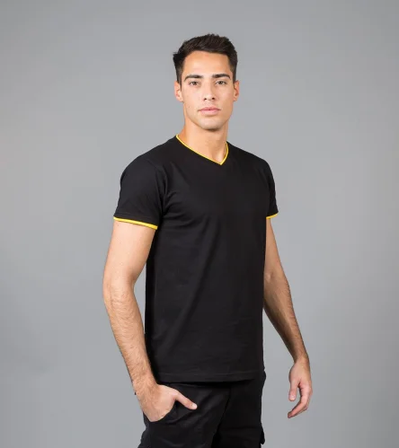 Serbia T-shirt scollo a V cotone, manica doppia contrasto