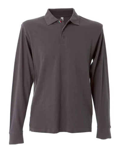 Polo New Zeland uomo manica lunga tricolore, 100% cotone piqué Dark grey
