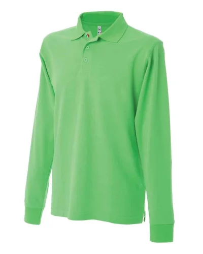 Polo New Zeland uomo manica lunga tricolore, 100% cotone piqué Light Green