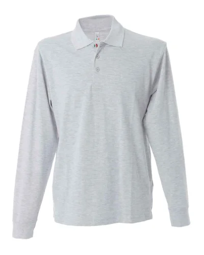 Polo New Zeland uomo manica lunga tricolore, 100% cotone piqué Light Melange