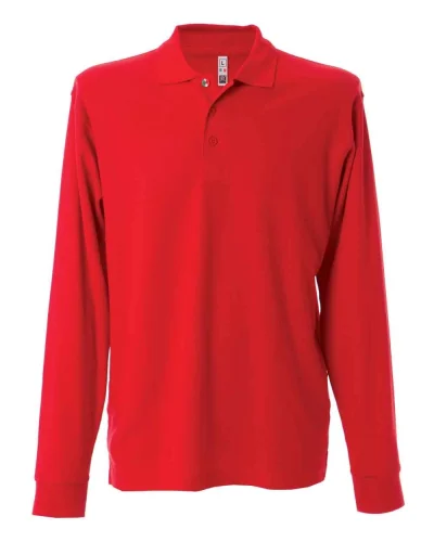 Polo New Zeland uomo manica lunga tricolore, 100% cotone piqué Red