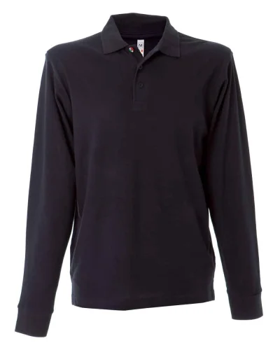 Polo New Zeland uomo manica lunga tricolore, 100% cotone piqué Navy