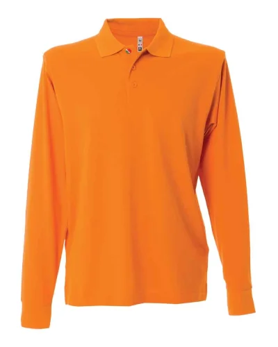 Polo New Zeland uomo manica lunga tricolore, 100% cotone piqué Orange