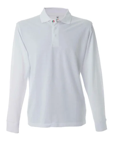 Polo New Zeland uomo manica lunga tricolore, 100% cotone piqué White