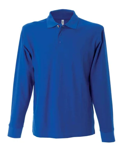 Polo New Zeland uomo manica lunga tricolore, 100% cotone piqué Royal