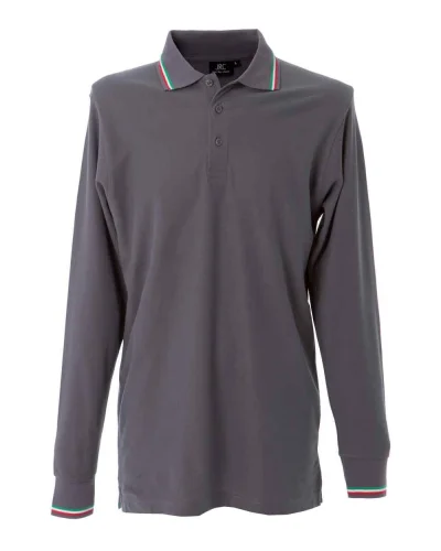 Polo Savona manica lunga, tricolore, 100% cotone pettinato Dark grey