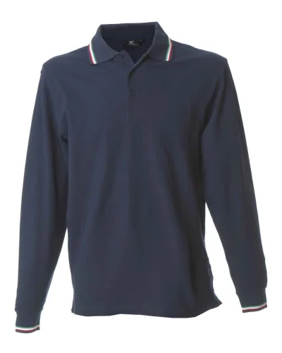 Polo Savona manica lunga, tricolore, 100% cotone pettinato Navy