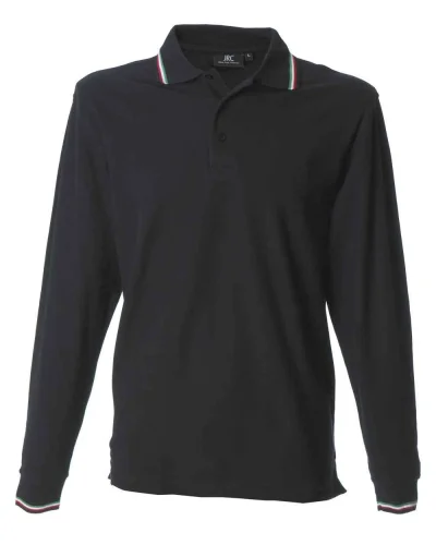 Polo Savona manica lunga, tricolore, 100% cotone pettinato Black