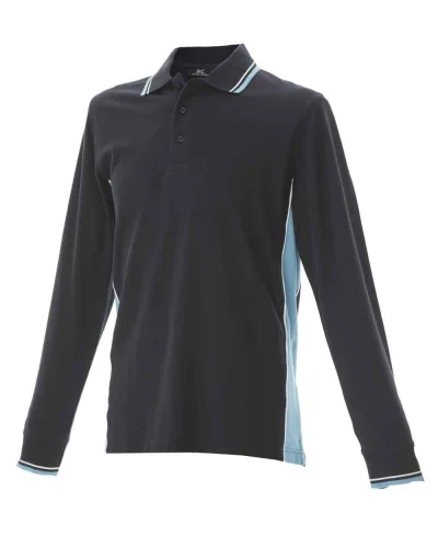 Polo Malta Manica Lunga Uomo 100% Cotone Piqué Regular Fit Navy / Sky