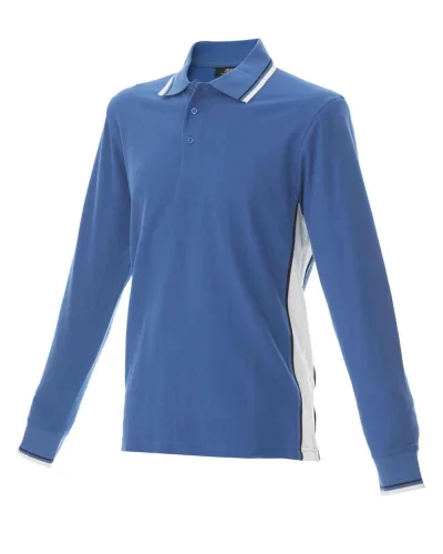 Polo Malta Manica Lunga Uomo 100% Cotone Piqué Regular Fit Royal / White
