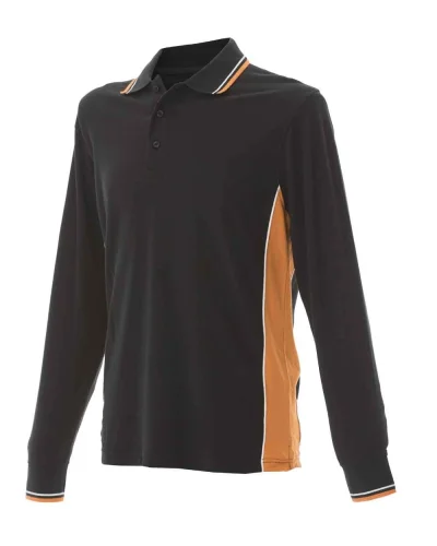 Polo Malta Manica Lunga Uomo 100% Cotone Piqué Regular Fit Black / Orange