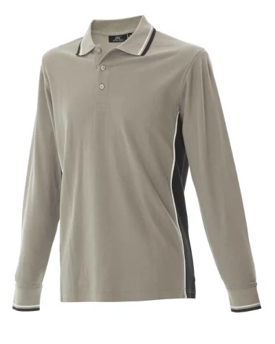 Polo Malta Manica Lunga Uomo 100% Cotone Piqué Regular Fit Light Grey/Black