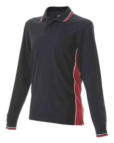 Polo Malta Manica Lunga Uomo 100% Cotone Piqué Regular Fit Navy / Red