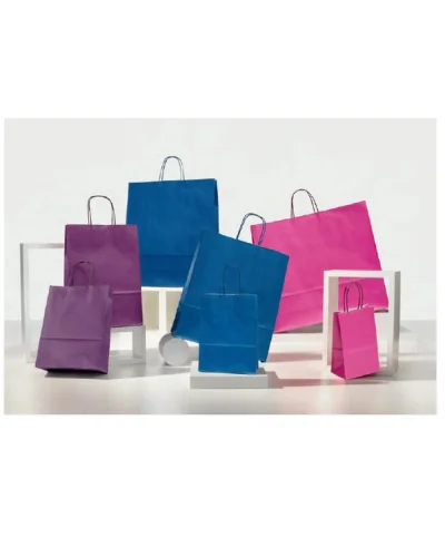 Shopper kraft bianco 27x37 cm manici colorati Pastello | Fucsia
