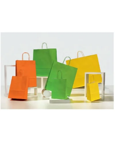Shopper kraft bianco 27x37 cm manici colorati Pastello |