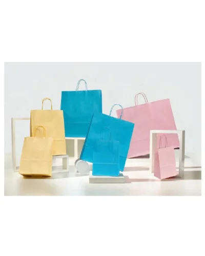 Shopper kraft bianco 27x37 cm manici colorati Pastello |