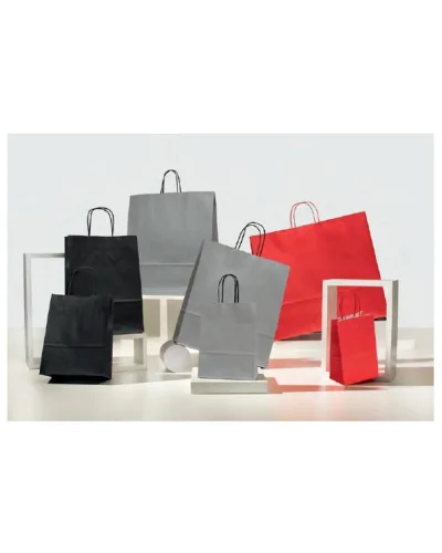 Shopper kraft bianco 27x37 cm manici colorati Pastello | Rosso