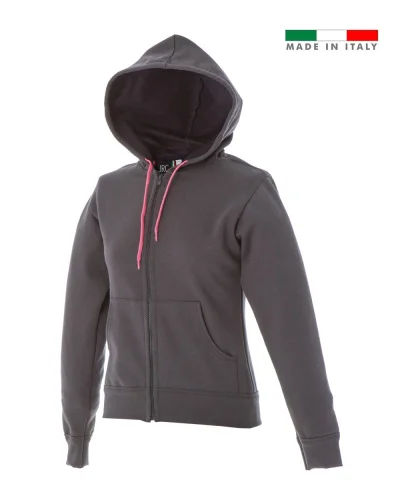 Felpa Mantova Lady donna Made in Italy cappuccio zip cotone 270g Grey